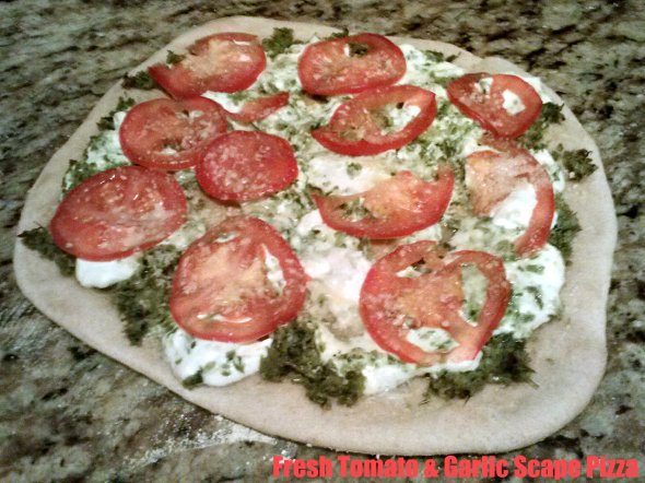 Fresh Tomato & Garlic Scape Pizza {Salted Plates} #pizza